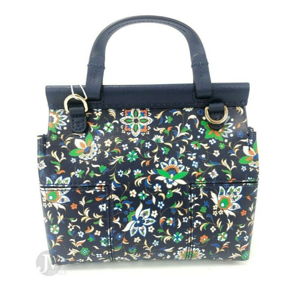 NEW Tory Burch Block Navy Soleil Floral Leather Mini Satchel Crossbody Bag - Picture 5 of 14